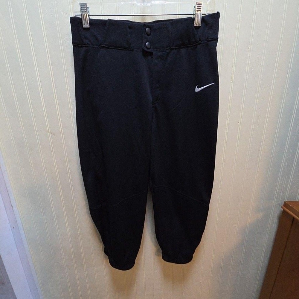 Nike Team Pants Mens Small Black Cropped Baseball Woven Zip Fly Pockets Athletic